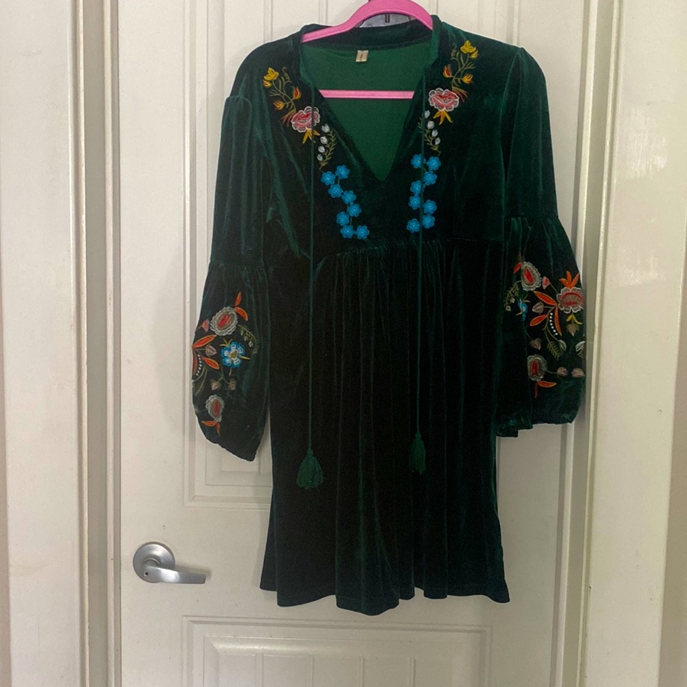 Green Hippy Velvet Dress